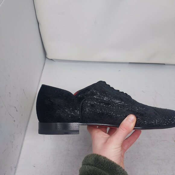 Christian Louboutin Black Greggy Chick Bejeweled Strass Lace Up Velvet Loafer Sh main image 5